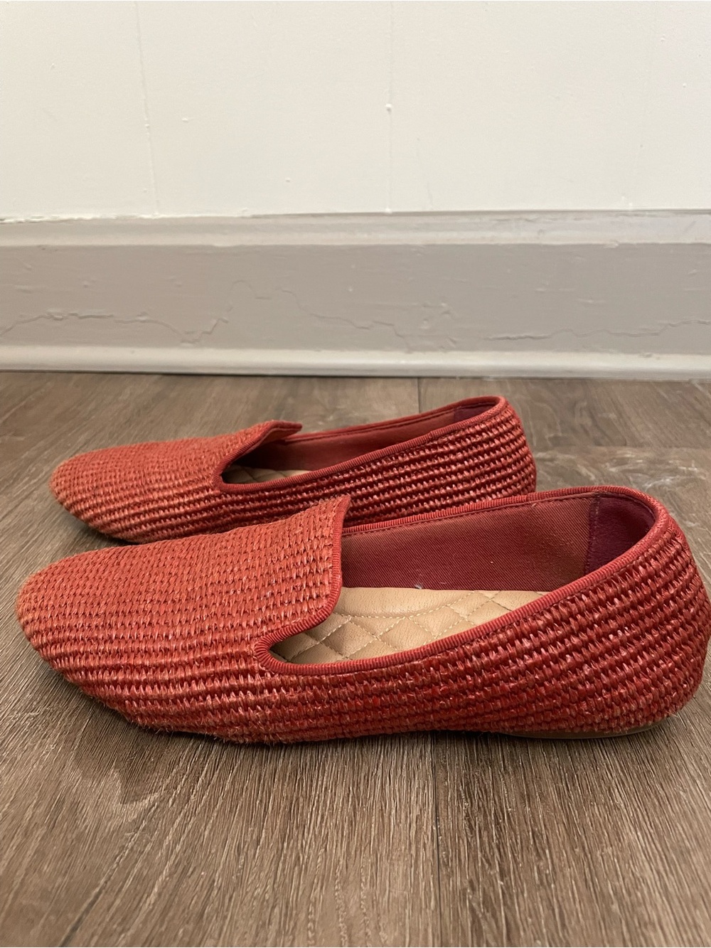 Birdies The Starling Raffia Loafer Flats Size 7.5 Red Rust Orange Slip On Shoes